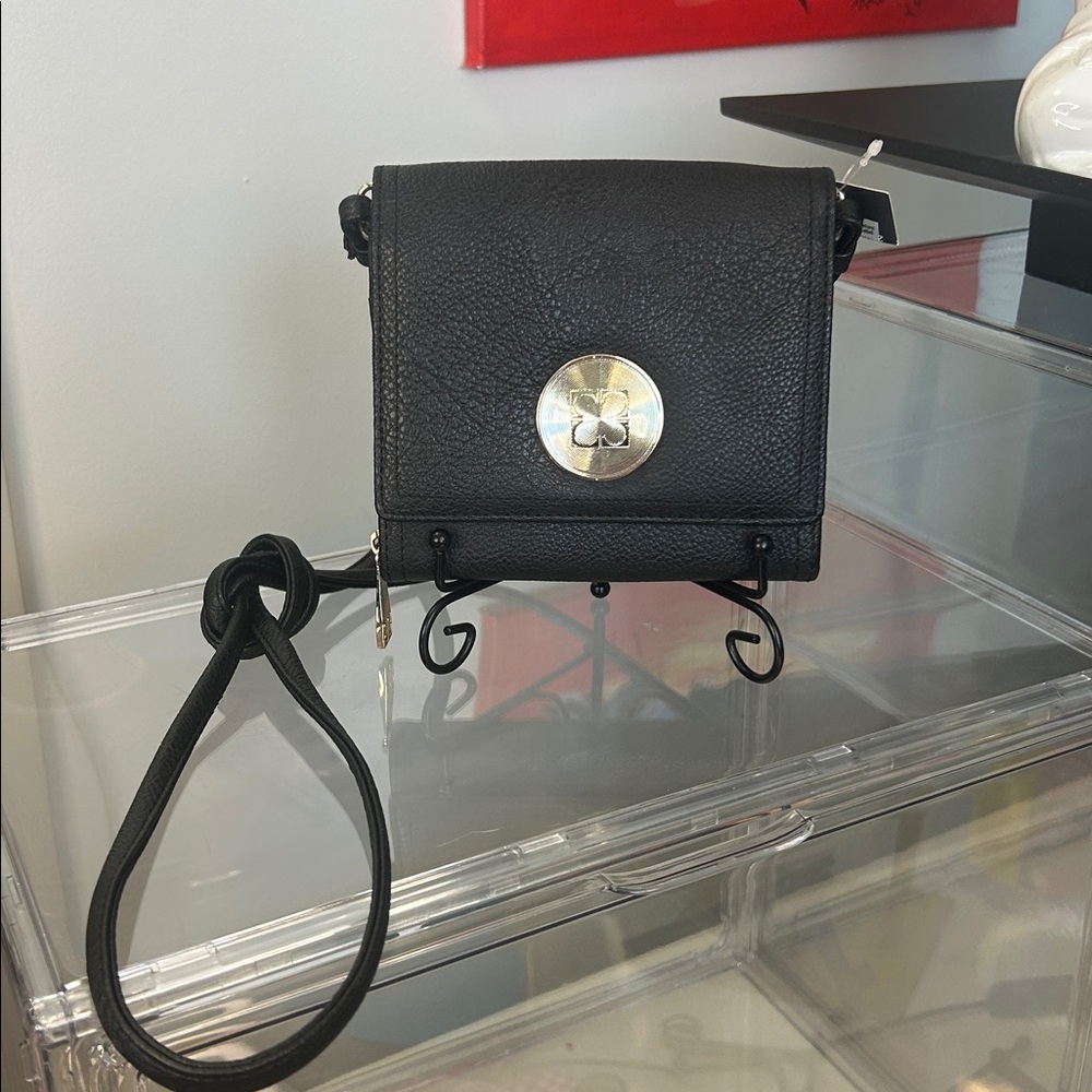 Liz Claiborne Black Mini Leather Trifold Crossbody Bag 5.25” x 5.5” NWT - Picture 6 of 6